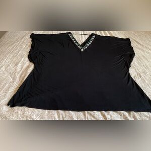 Chic Black V-Neck Blouse with Embellished Detail no size label.  fits 3X - 4X